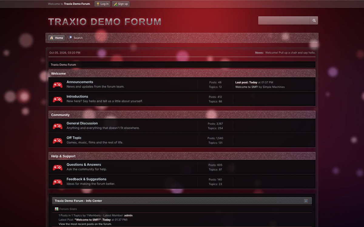 Gamer SMF theme: deep red glow over dark glass